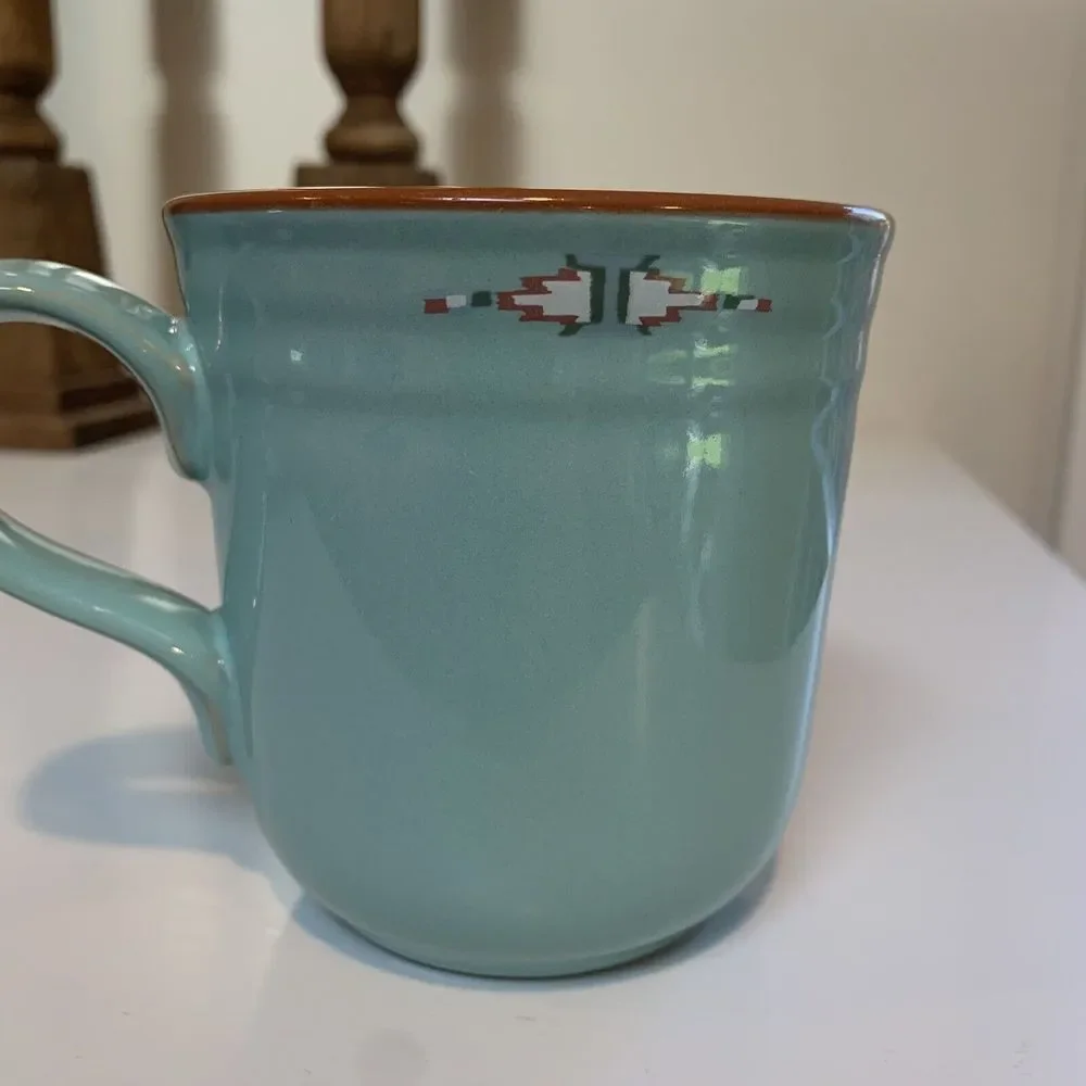 Vintage coffee mugs Southwestern Noritake Stoneware Boulder Ridge 3 Aqua Aztec - Picture 9 of 15